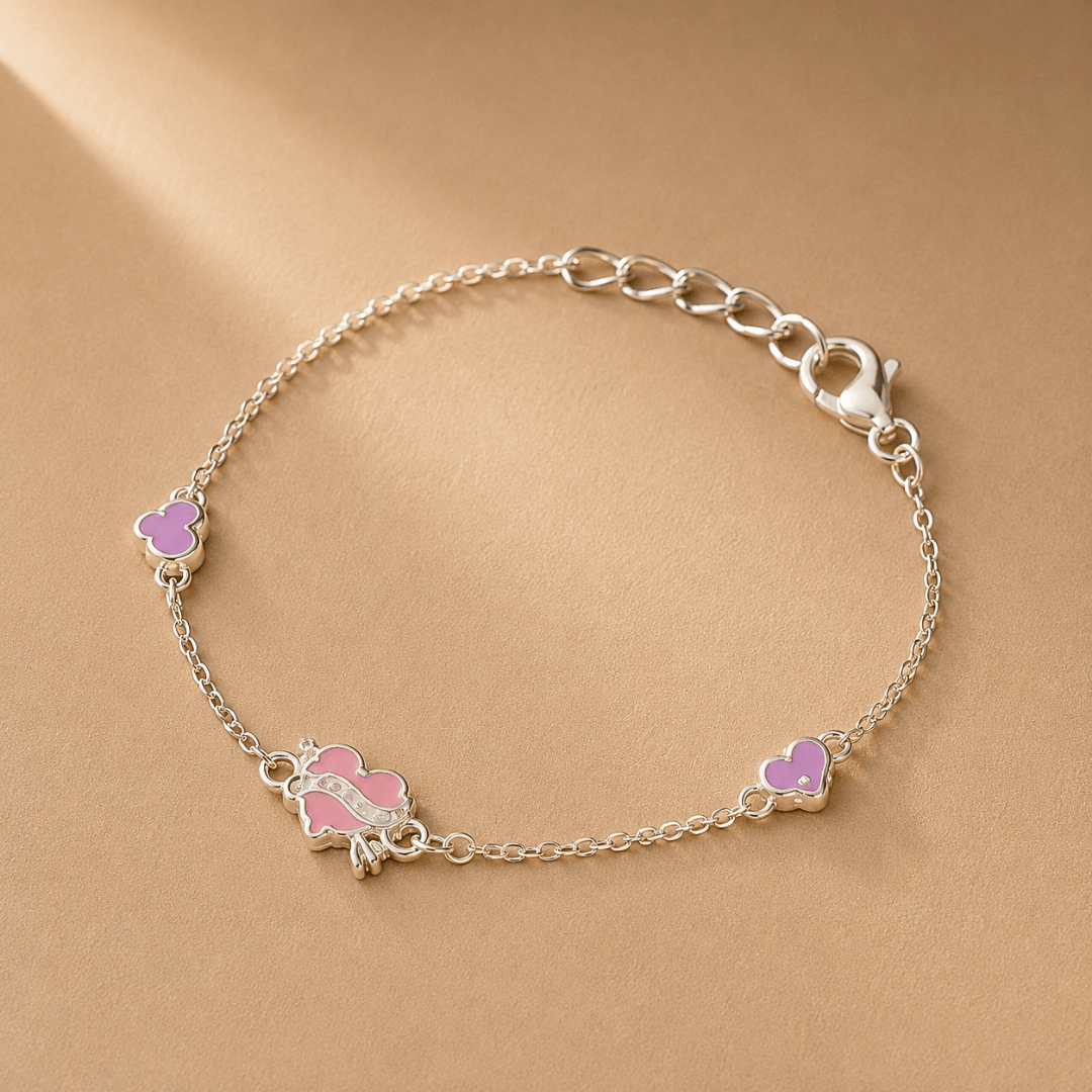 Pink Butterfly Silver Charm Bracelet