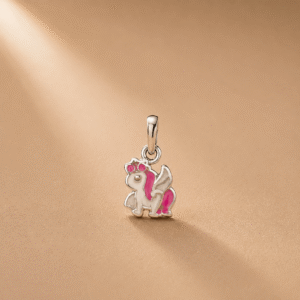 Pink unicorn silver pendant for kids